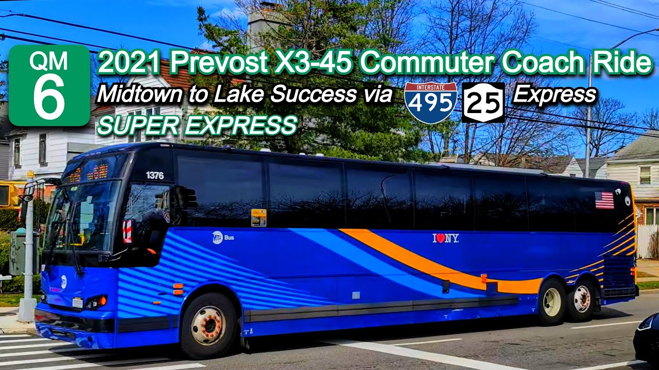 MTA QM6 SUPER EXPRESS Bus Ride: 2021 Prevost X3-45 1361 from Midtown to Lake Success via LIE (I-495)