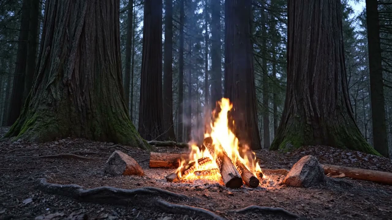Campfire in a Dense Forest at Night 🔥🌲 Wind & Nature Sounds ASMR