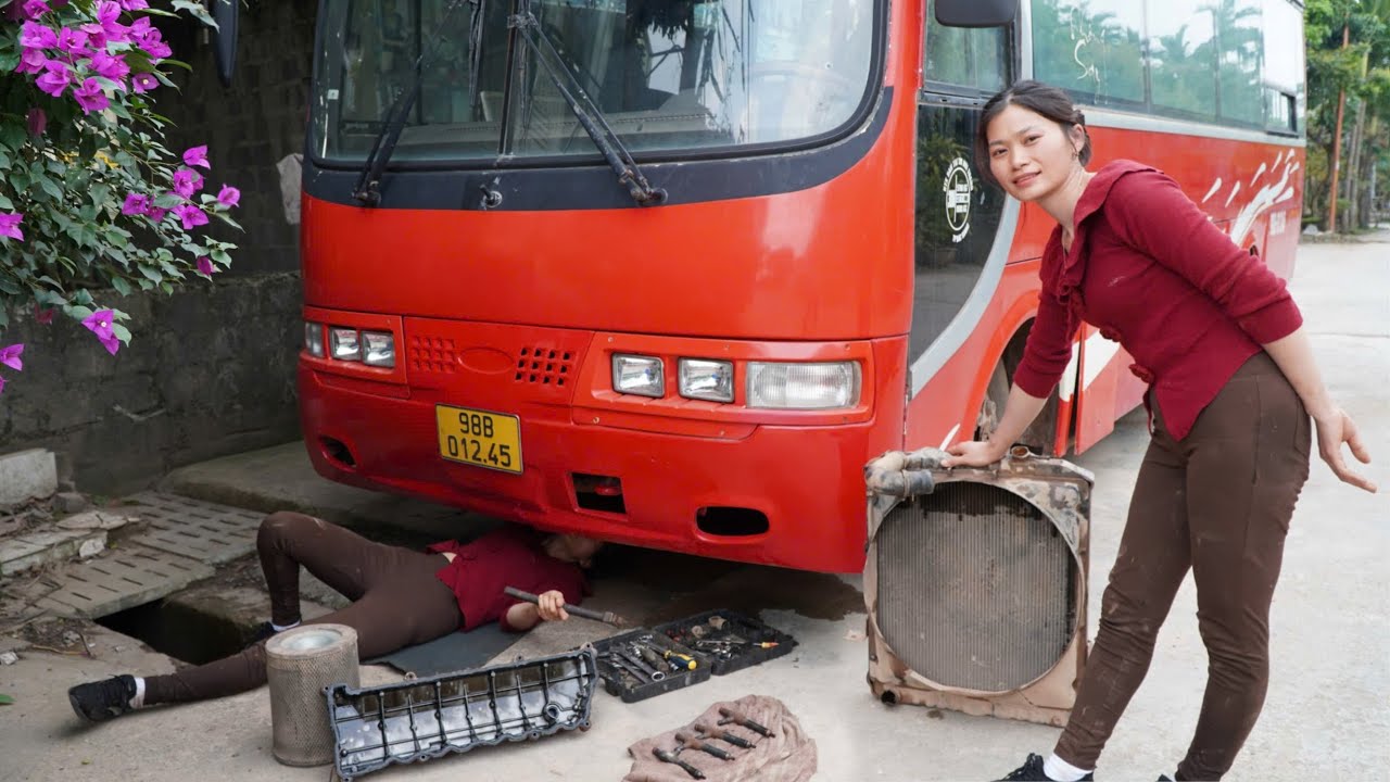 Girl's challenge: Repair and restore the engine of a 30-seater Isuzu bus after years of abandonment.