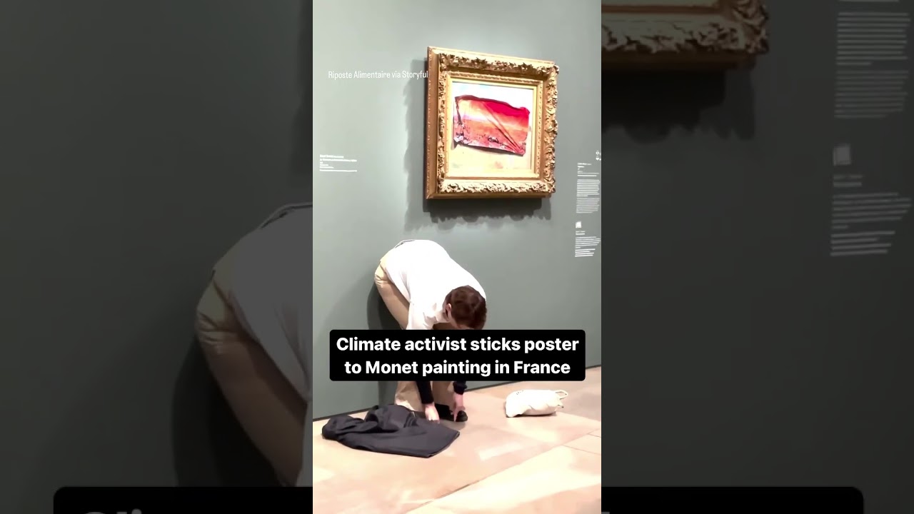 Climate activist sticks poster to Monet painting in France