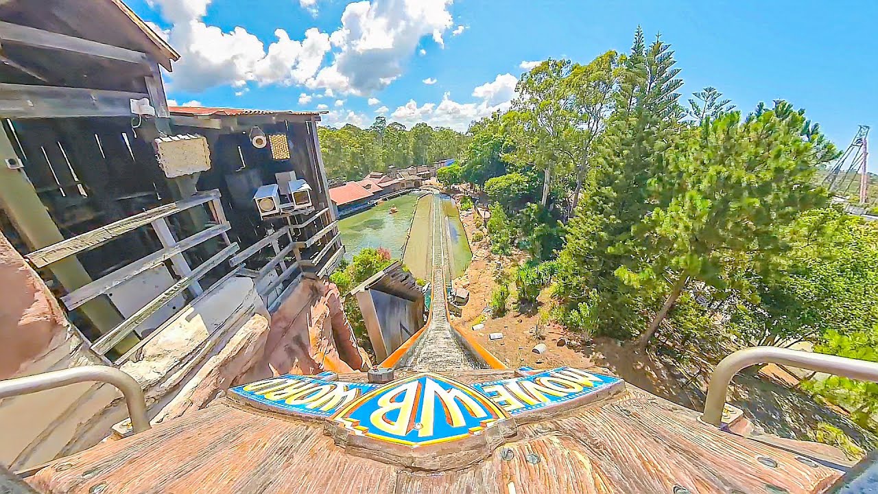 Wild West Falls Adventure - Warner Brothers Movie World - Onride - 4K - Wide Angle