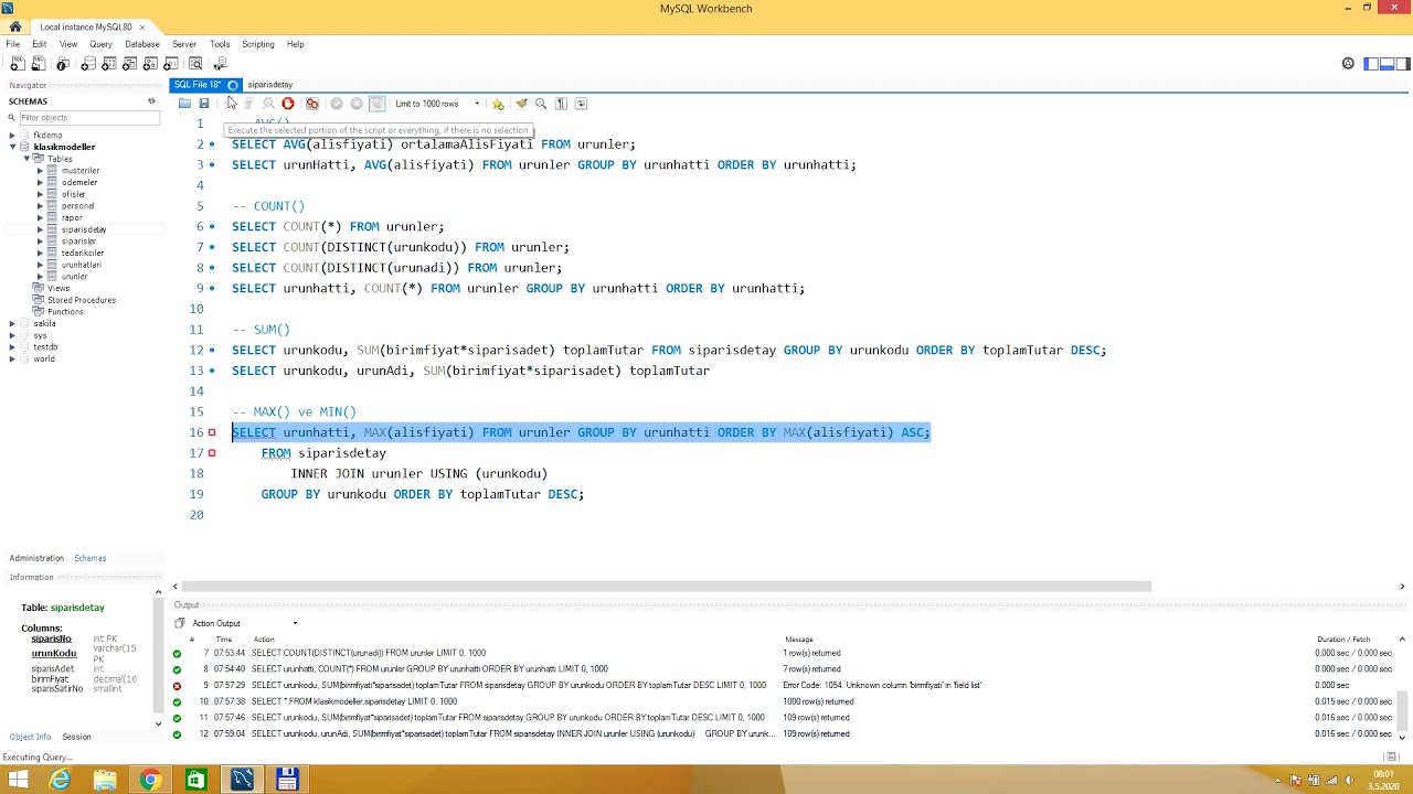 MySQL - 23. AVG(), COUNT(), SUM(), MAX() ve MIN() Foksiyonlarının Kullanımı