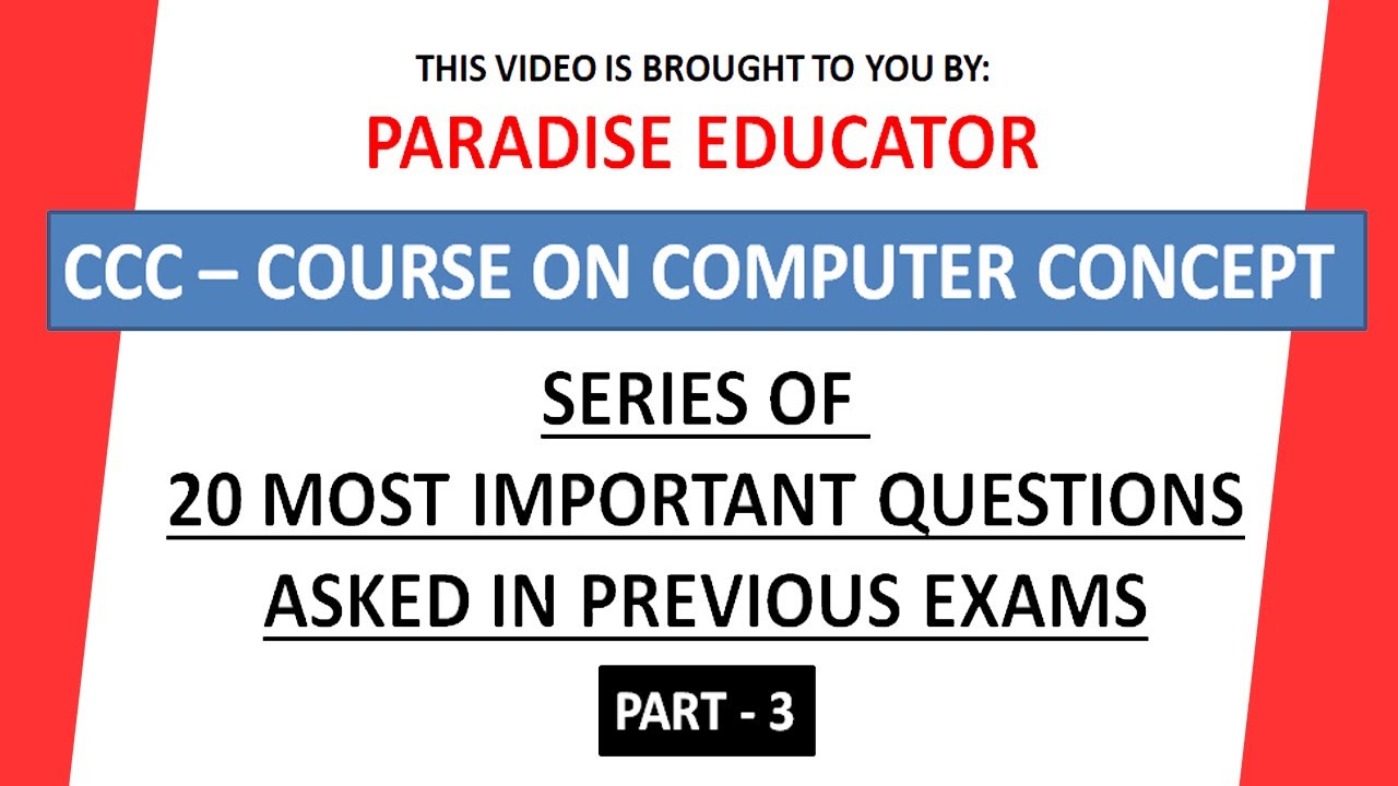 CCC Top 20 Questions from CCC Previous Year Paper | ccc exam | Paradise Educator