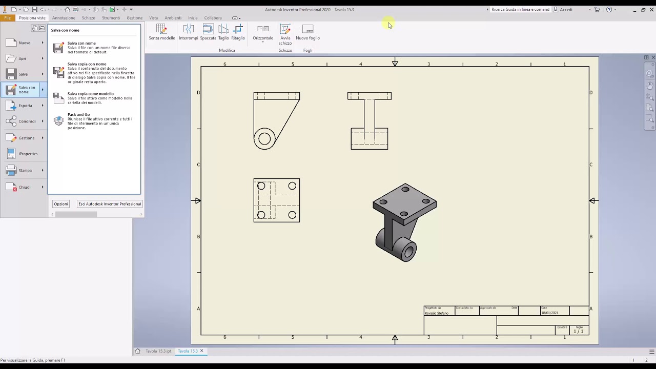 #19 Messa in tavola in Autodesk Inventor - Inserimento delle viste e linee d'asse