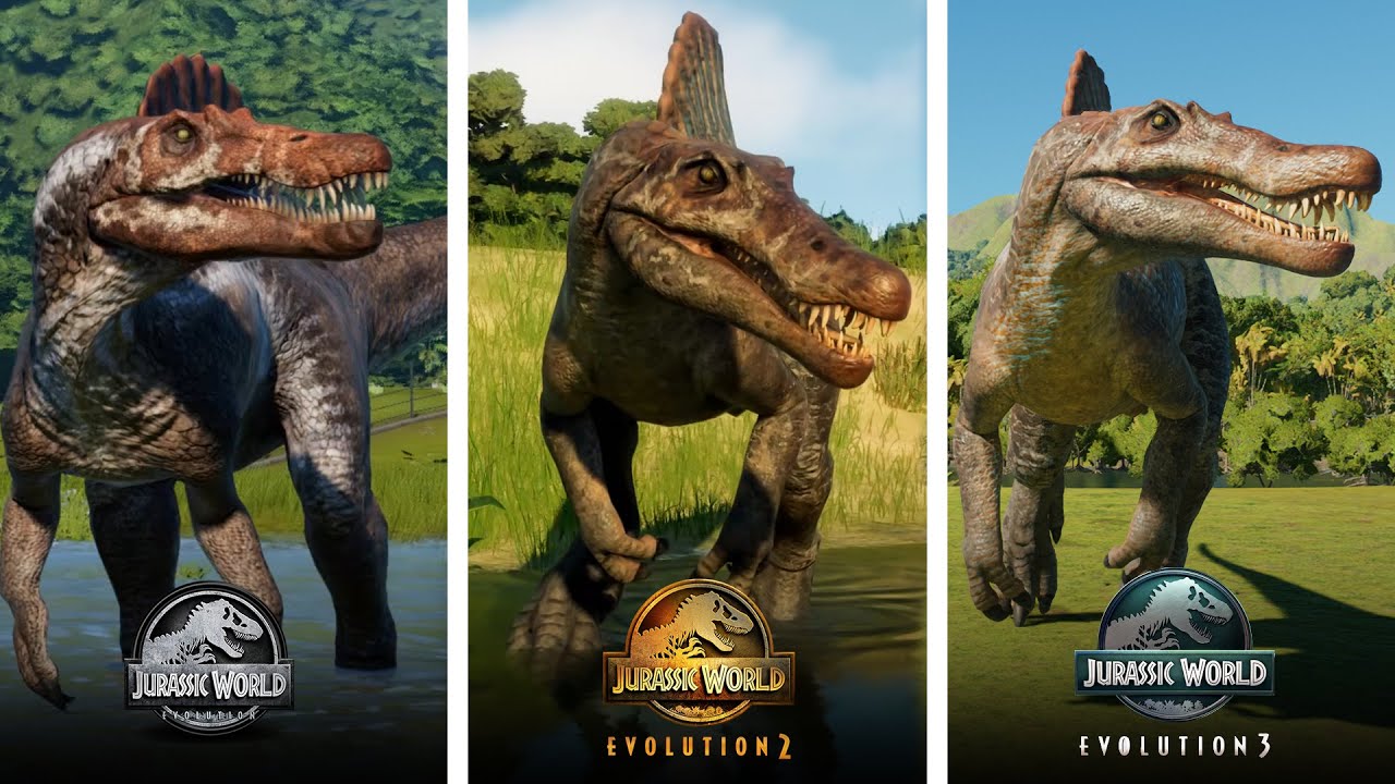 Jurassic World Evolution 1 vs 2 vs 3 &ndash; Spinosaurus Comparison | The Evolution of a Legend!