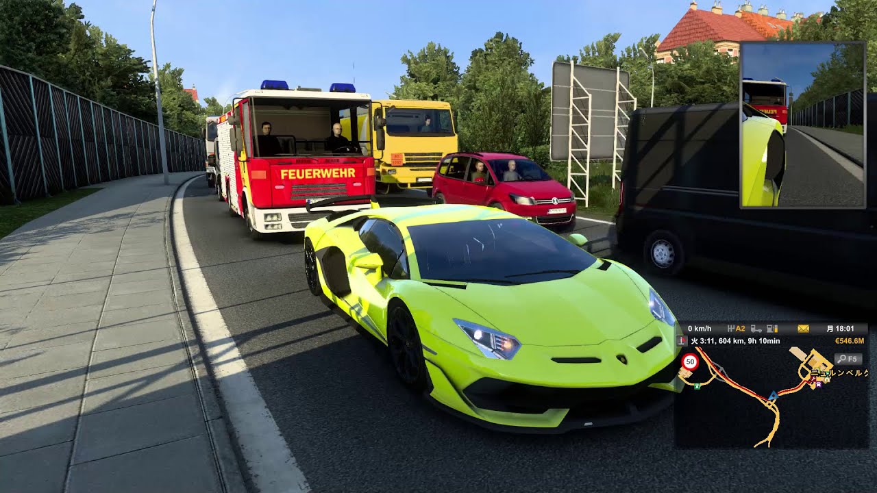 ETS2・リアルな強度と行動のMODをトラフィックの数値10で実験中