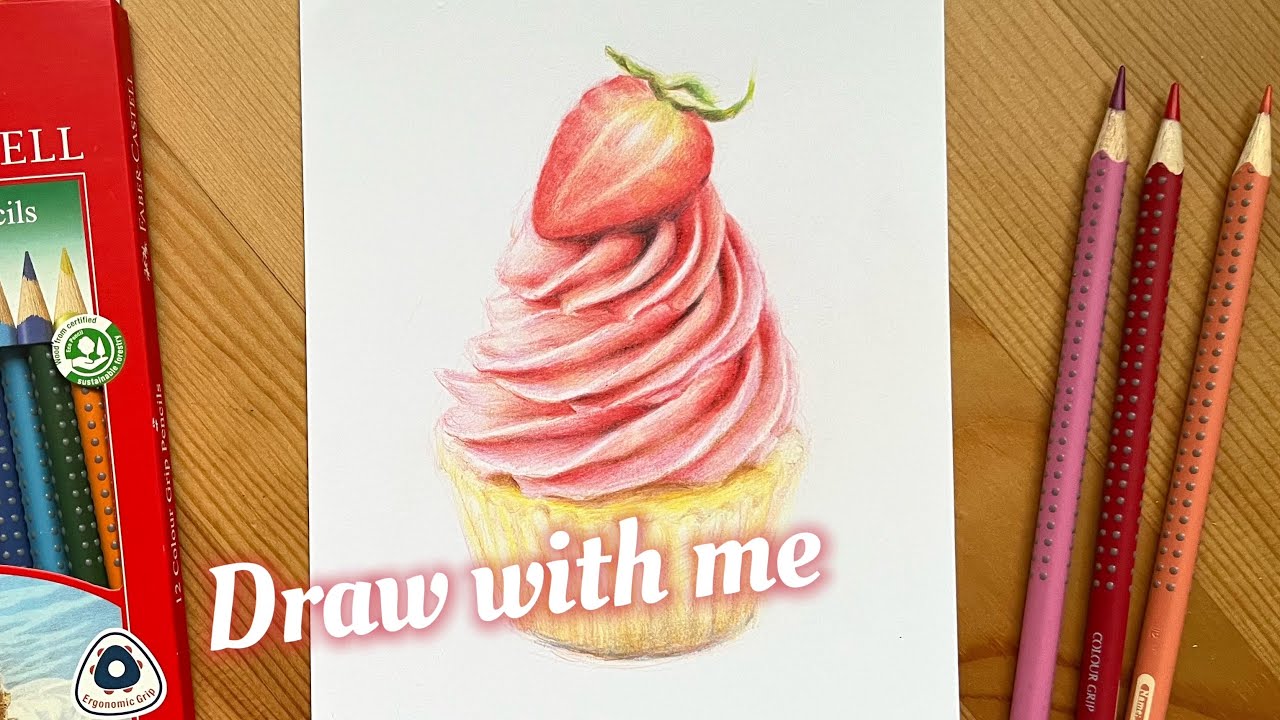 Colour Pencil Drawing Cupcake with 12 Faber Castell Pencils
