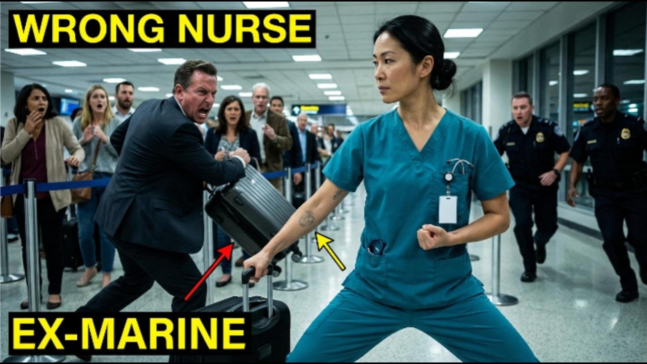 Airport Bully Shoved a Tired Nurse — He Didn’t Know She Was Ex-Marine