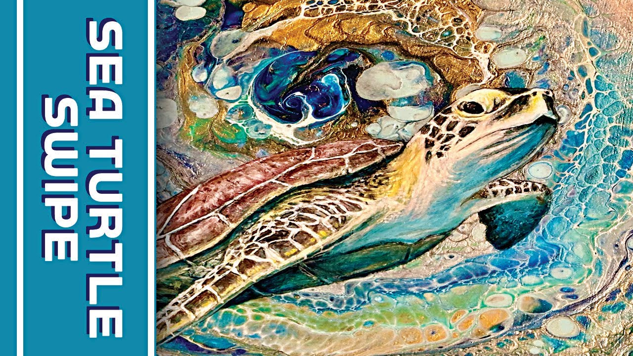 Embellishing your Fluid Art Swipe with a friendly Sea Turtle