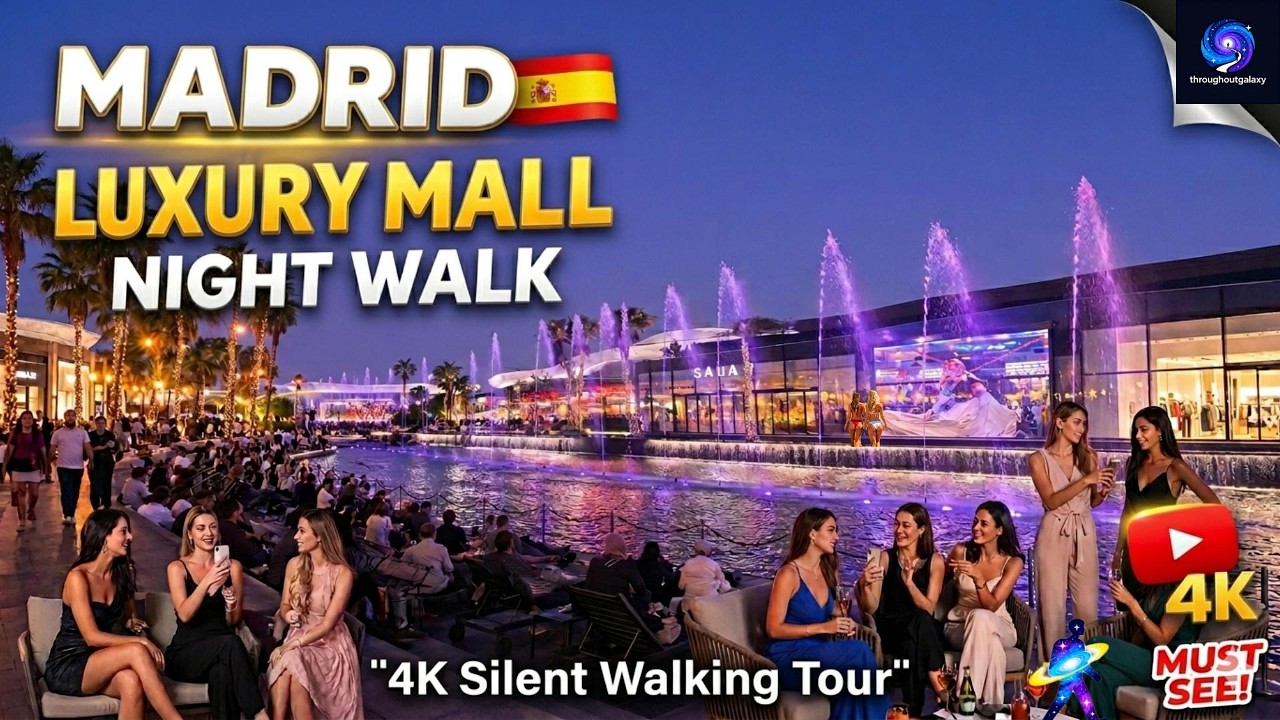 Madrid Luxury Shopping Mall Night Walk 🇪🇸 | 4K Silent Walking Tour| ThroughoutGalaxy