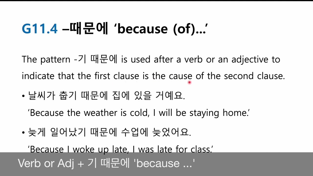 G11.4 (-기) 때문에 because (of) ...