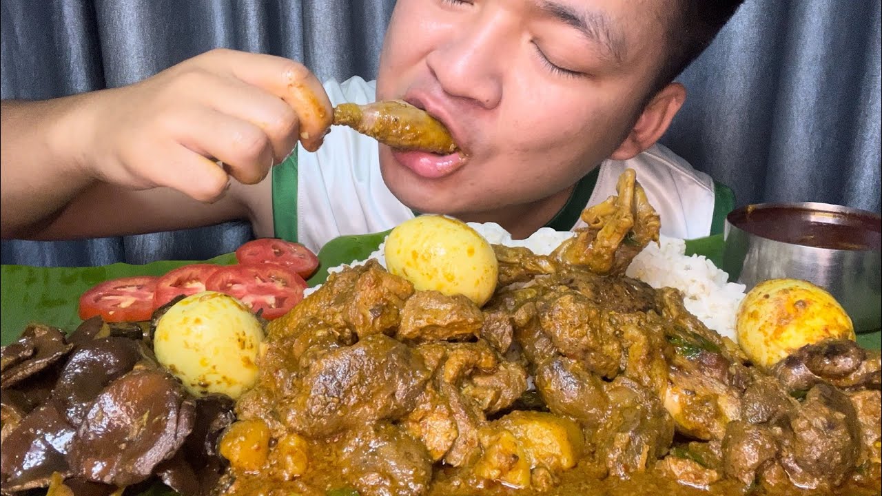 DELICIOUS DUCK CURRY (DUCK LIVER & GIZZARD & LEGS & WINGS) WITH FRIED MUSHROOM & EGGS & SALAD