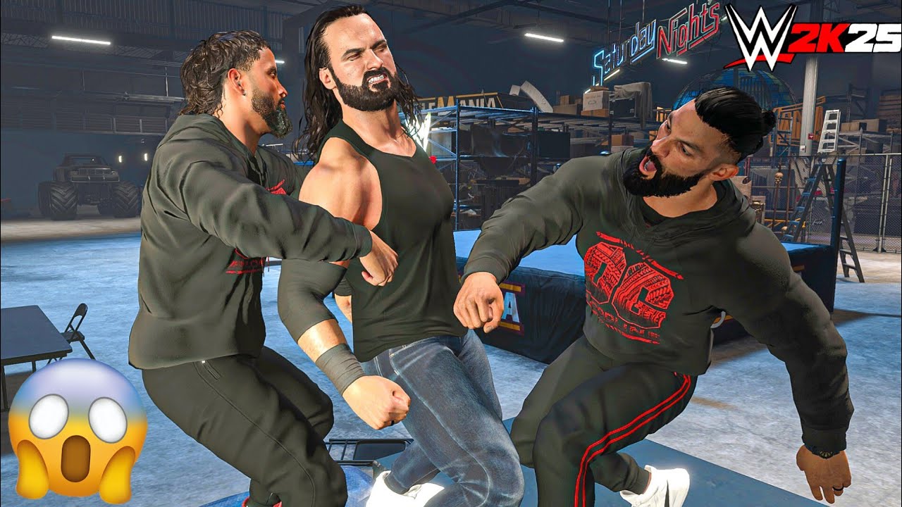 Jey Uso and Roman Reigns Backstage Attack on Drew McIntyre - WWE 2K25 Gameplay