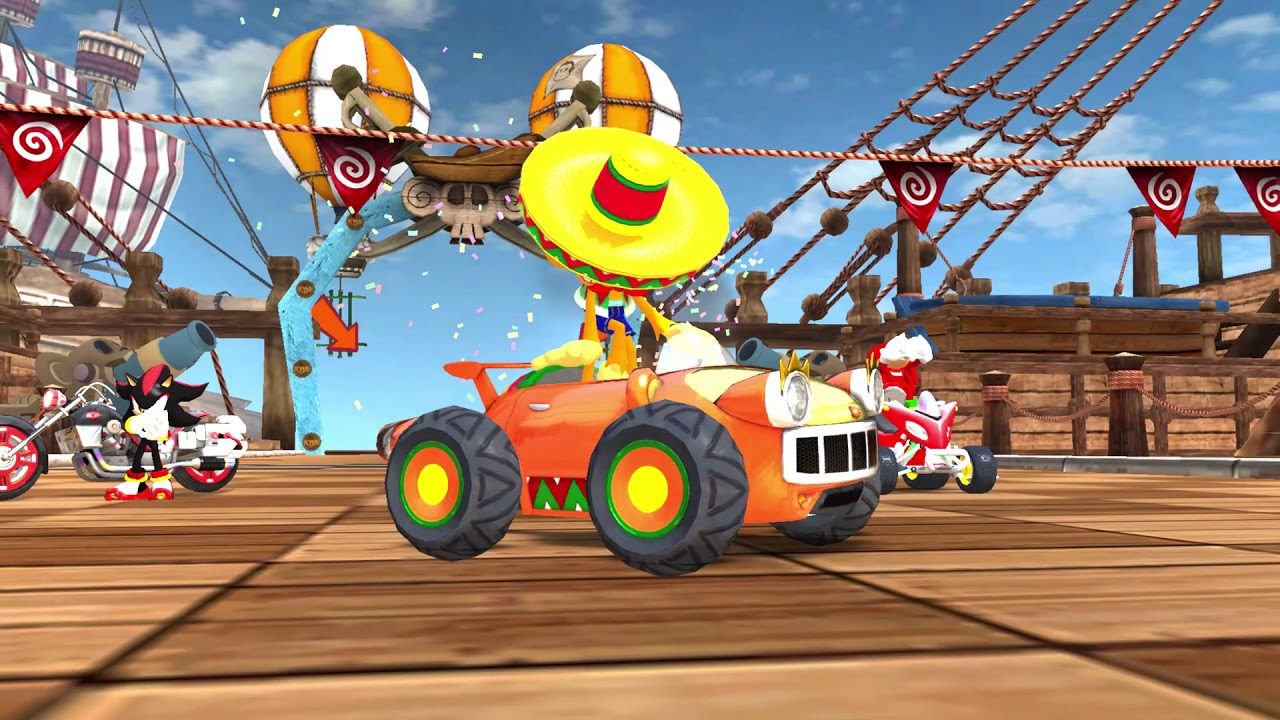 Sonic & Sega all star racing-Monkey Target split screen shadow amigo & knuckles batlle