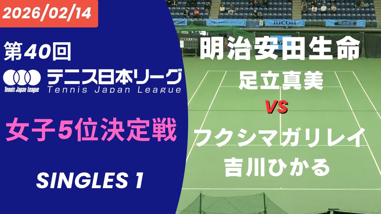 【アーカイブ】第40回テニス日本リーグ 決勝トーナメント｜女子5位決定戦｜シングルス1｜明治安田生命（足立真美) vsフクシマガリレイ（吉川ひかる）｜2月14日（土）