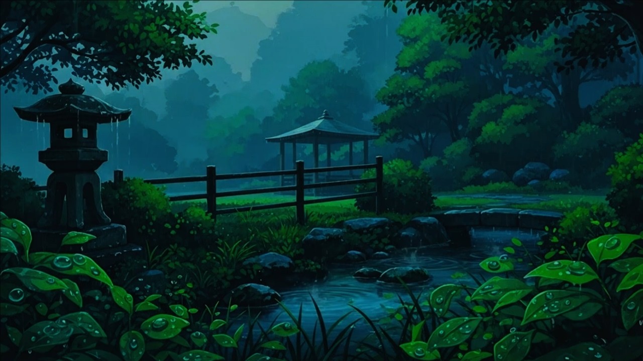 🌧️ Rain Ambience in a Tranquil Garden | Relaxing Music for Stress Relief & Focus