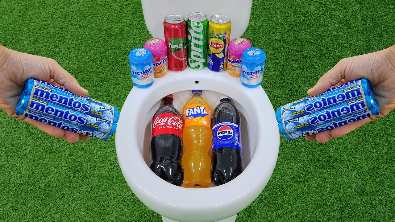 Big Pepsi, Coca Cola, Fanta VS Popular Sodas !!! Fuse Tea, Sprite, Lipton and Mentos in the toilet