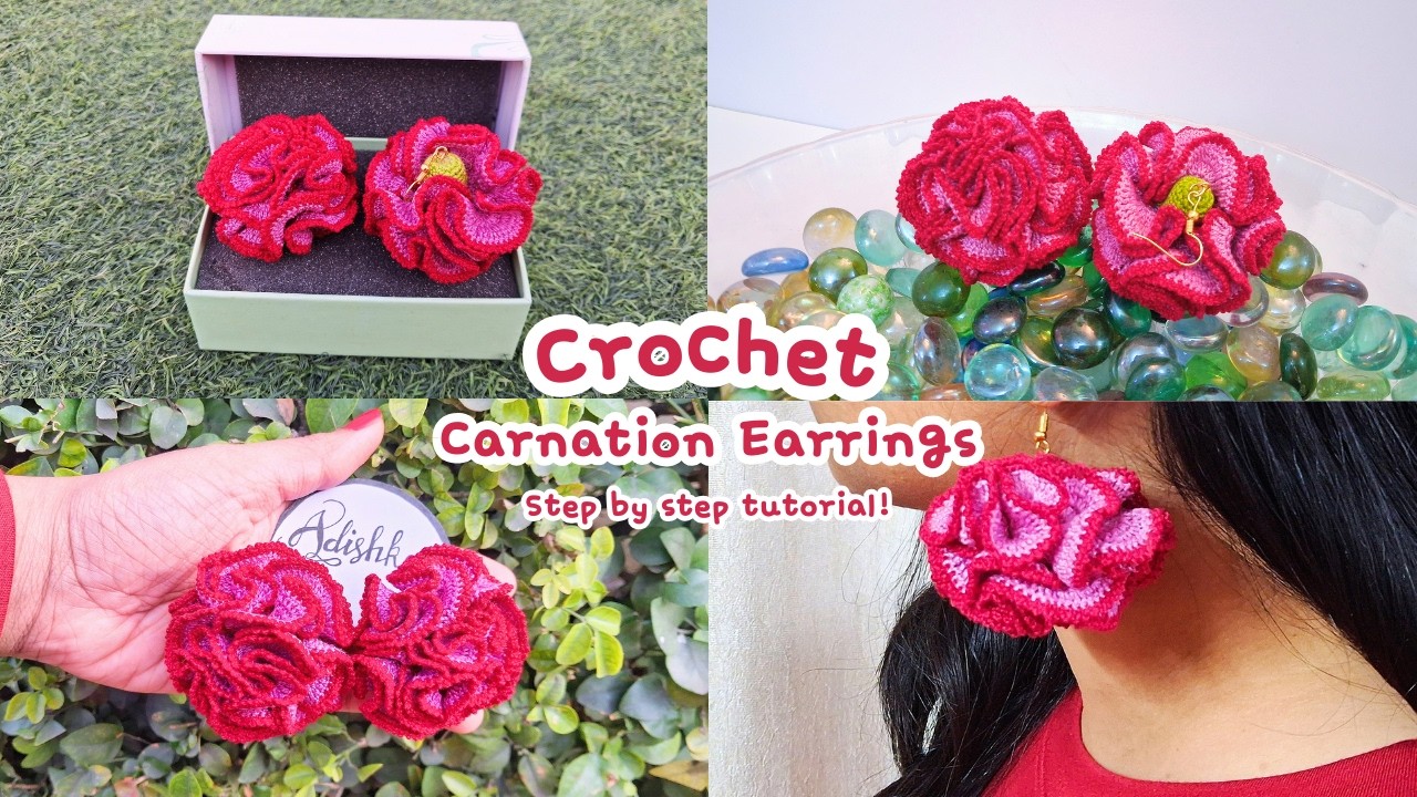 How to make Crochet Carnation Flower Earrings | Very simple & easy step by step pattern Tutorial