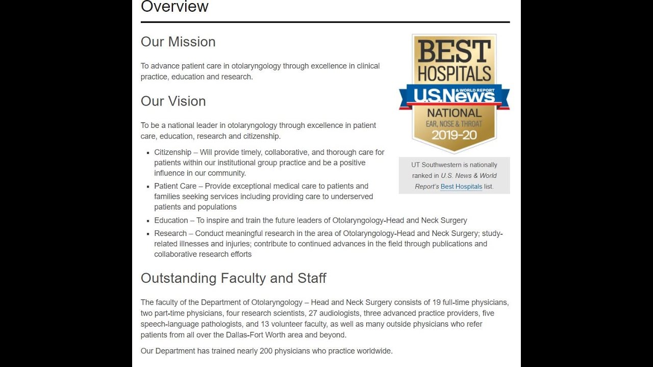 UTSW ENT Residency Overview