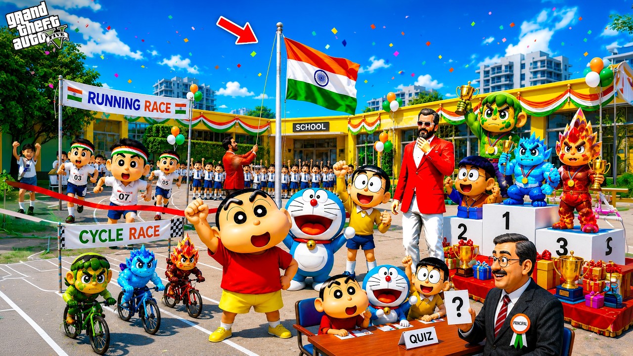 GTA 5: Rampage & Shinchan🤣INDEPENDENCE DAY Celebration🏫Full Fun #bommalu #rampageboy #gta5telugu