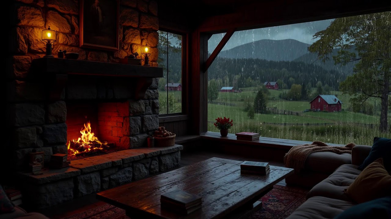 Soothing Rain in a Forest Cabin🌧️Fireplace Crackling for Emotional Calm | Rain Sounds For Sleeping