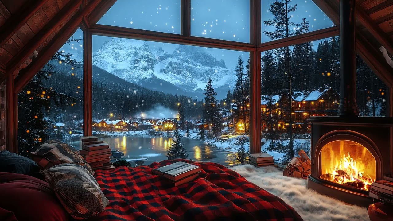 Cozy Fireplace Cabin on a Snowy Night ❄️ | Warm Winter Ambience for Sleep and Anxiety Ease
