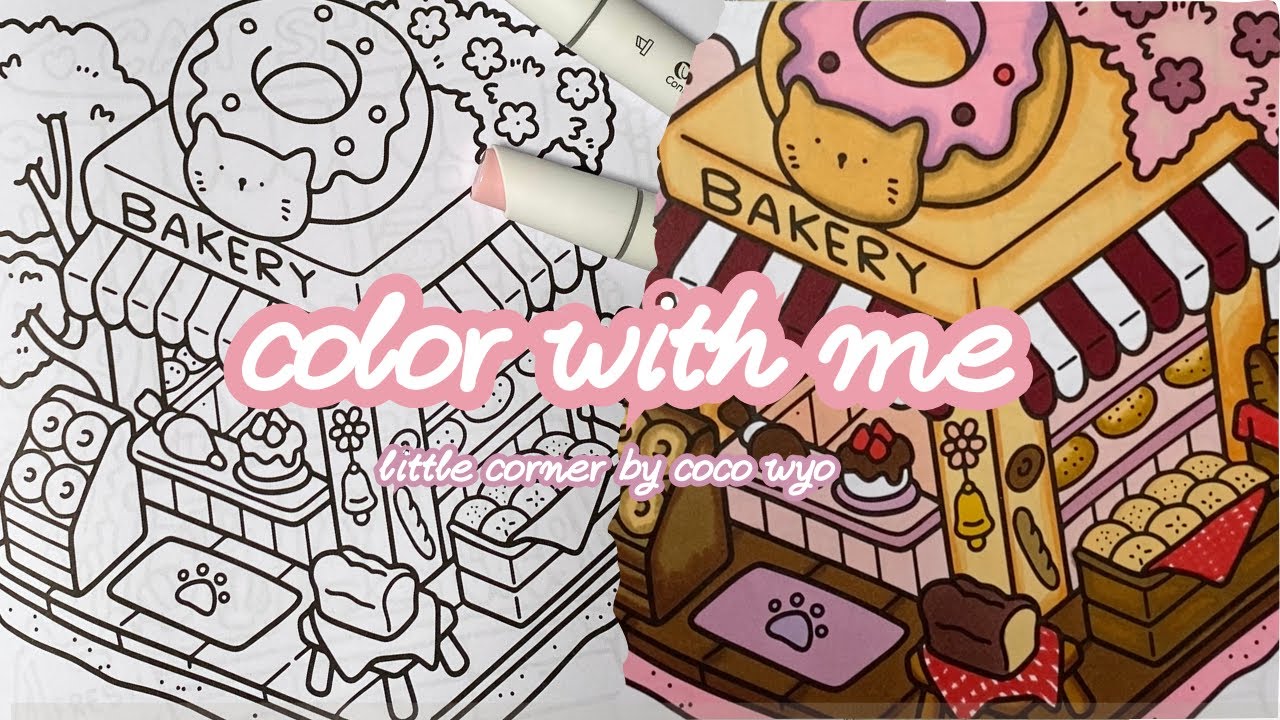 cozy color with me (asmr) 🍓🥯🎀 | ohuhu markers | little corner by coco wyo #adultcoloring #asmr