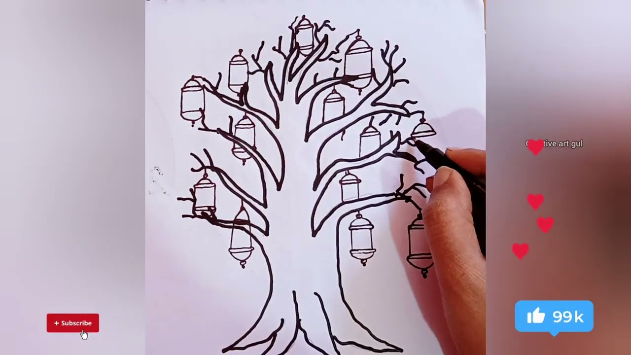 ✨“Nekiyon Ka Ped🌲– Har Lafz Mein Noor”“Ramzan Special: Ibadat Ka Darakht”| Step by step💖| Drawing 