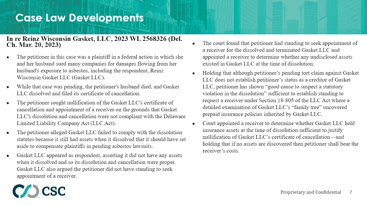 First State Update: 2023 Case Law Developments and Updates to Delaware&rsquo;s LLC Act