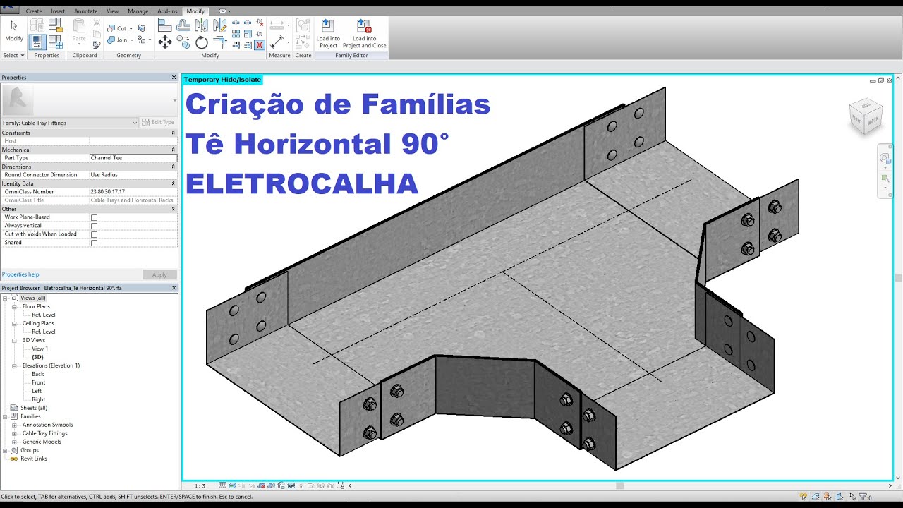 AULA 08| Criação Família Tê Horizontal 90° Eletrocalhas | Revit MEP Elétrica