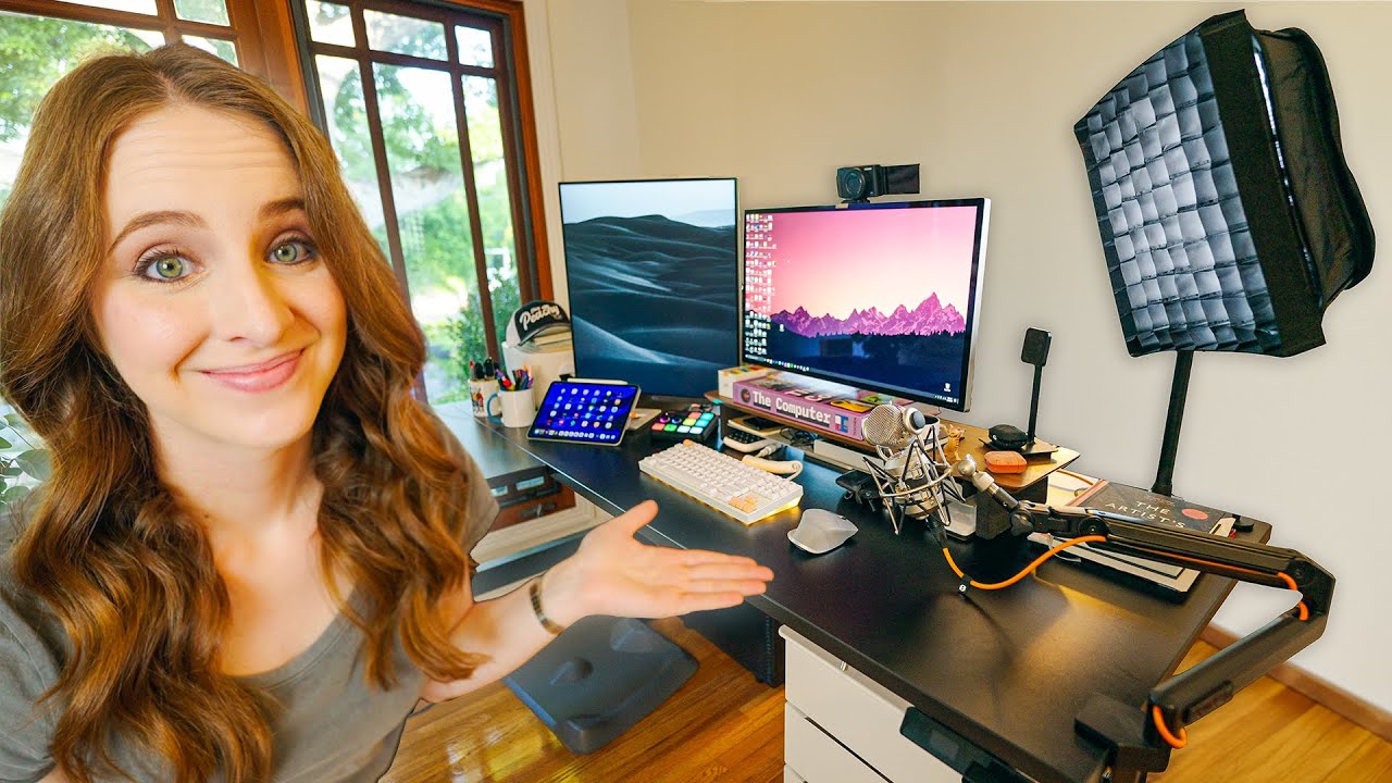 my over the top Desk Setup for Video Editing, Podcasting & Productivity