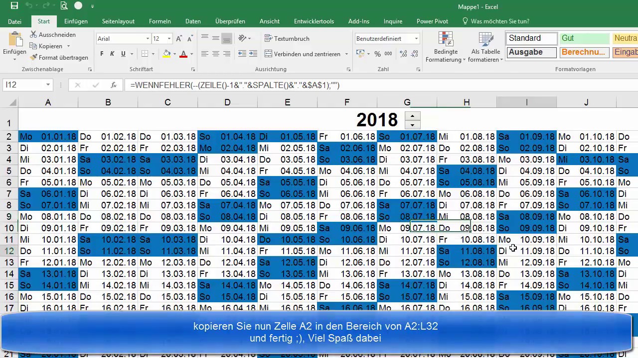 Einfacher Kalender mit Son. und Feiertagen gekennzeichnet