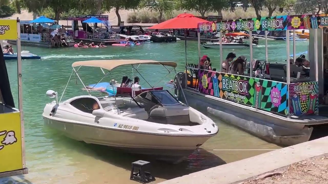 Hot Saturday Rotary Beach & Bridgewater Channel by London Bridge in Lake Havasu City Arizona USA