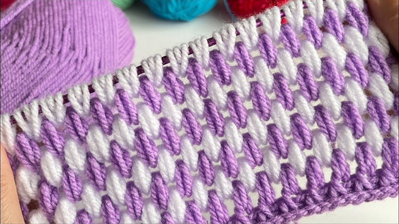Красивая тунисская пряжа крючком 💜🤍 Идея для детского одеяла