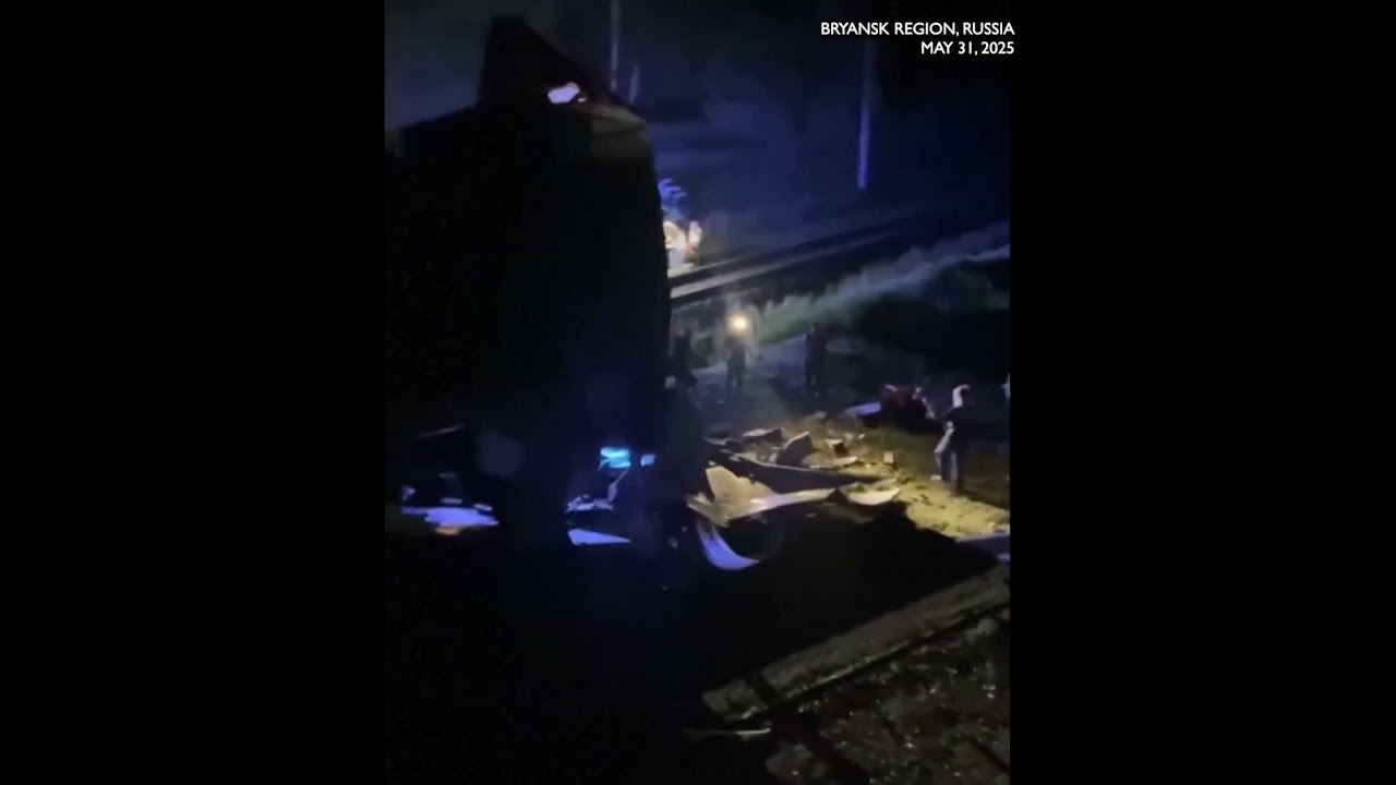 SCENE: Train derailed after bridge collapses in Russia's Bryansk region