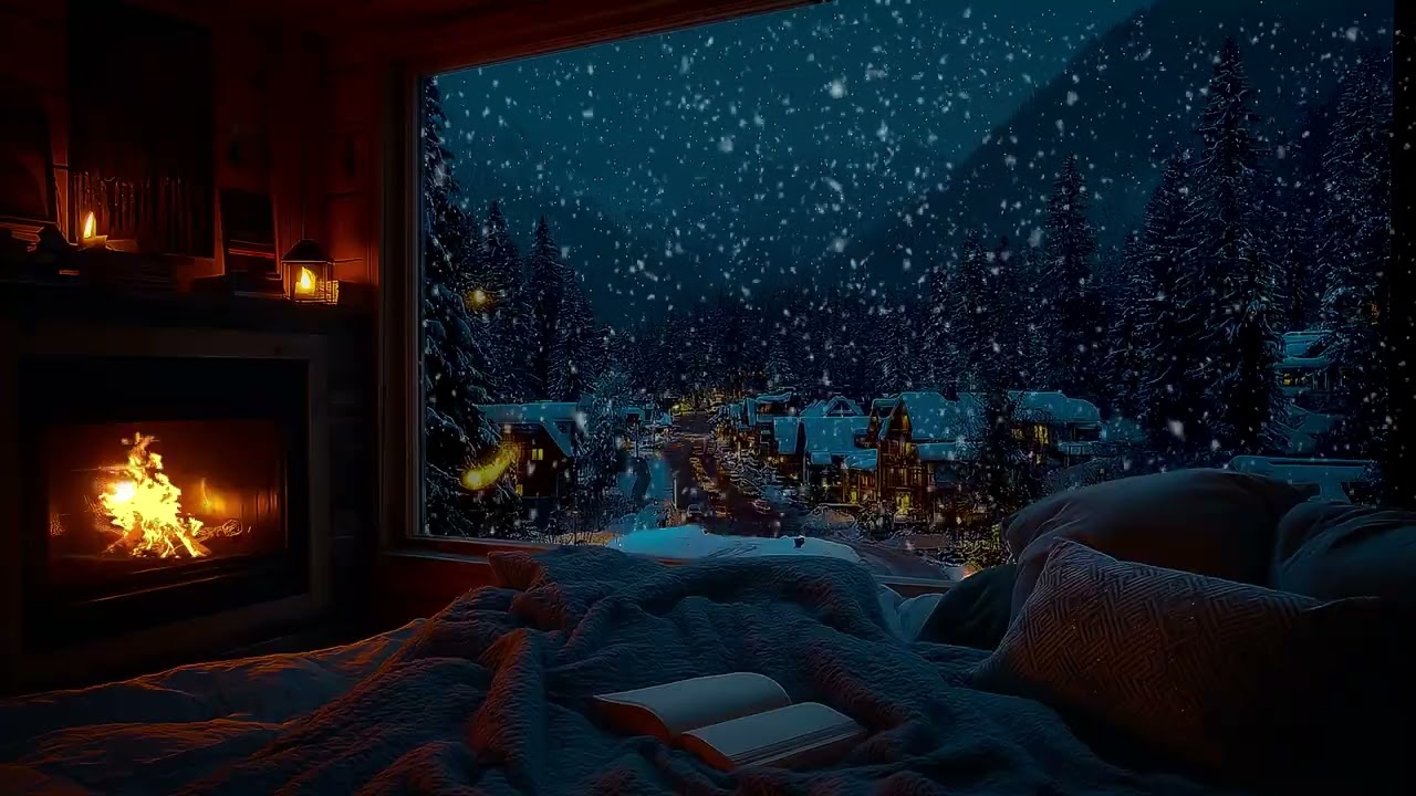 🌙🔥 Winter Cabin Ambience with Fireplace & Snowfall – Relaxing Sounds for Deep Sleep & Stress Relief
