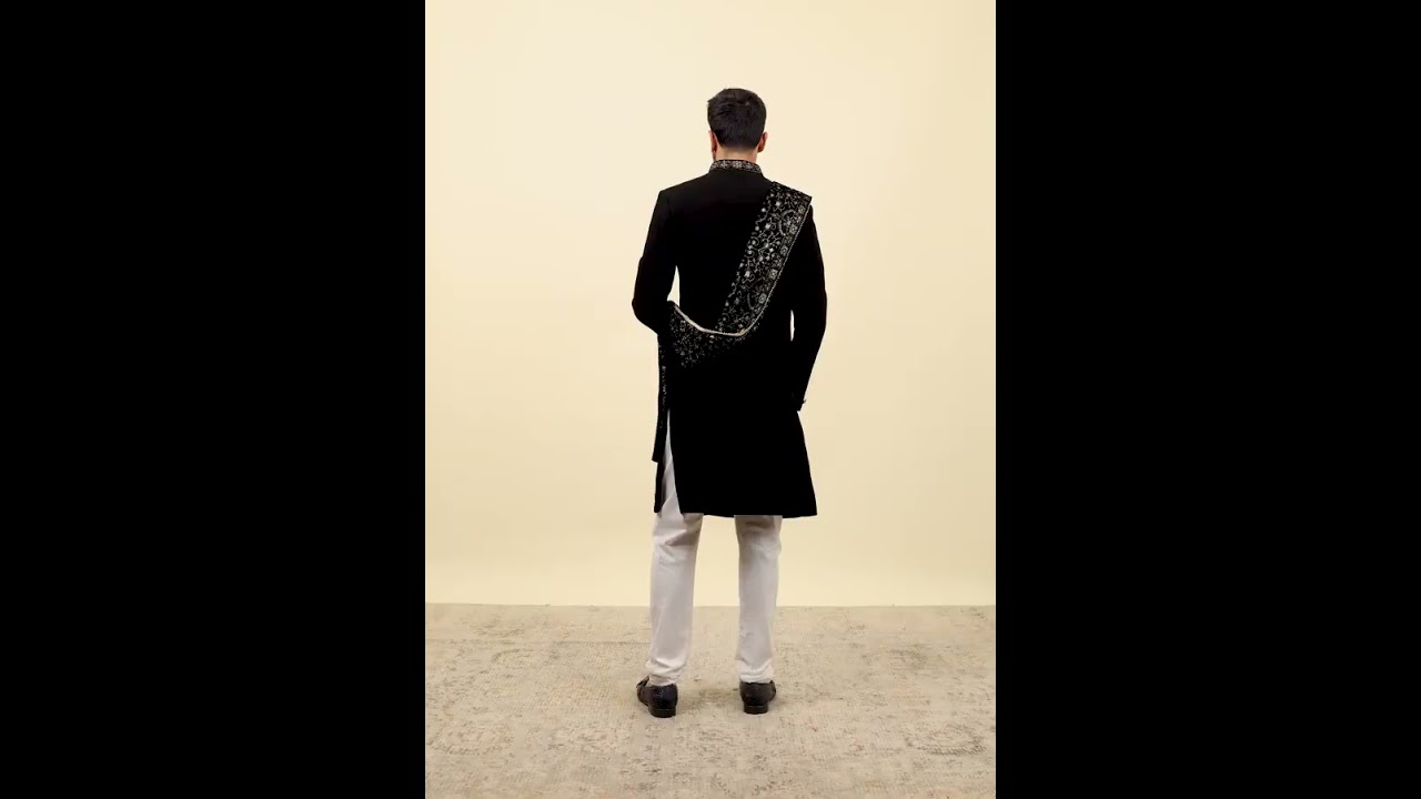 Classic Black Achkan Style Sherwani Set #ethnicwear #indianethnicwear  #sherwani