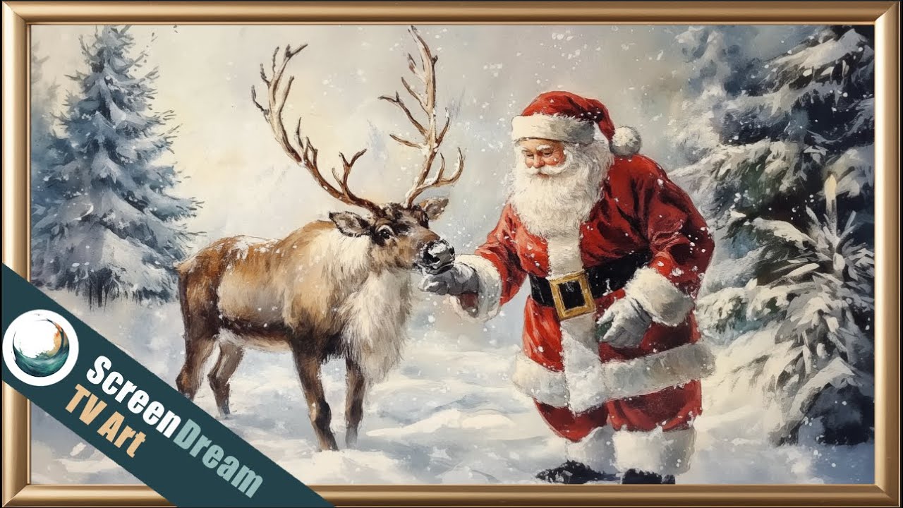 Christmas TV Art | Santa and Reindeer Framed TV Screensaver | Christmas Frame TV Art | Holiday Art