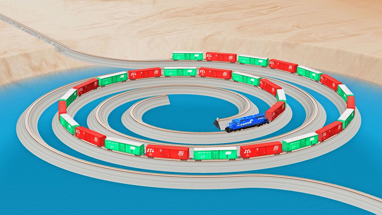 Impossible Spiral Track vs. Speeding Train - Beamng Drive