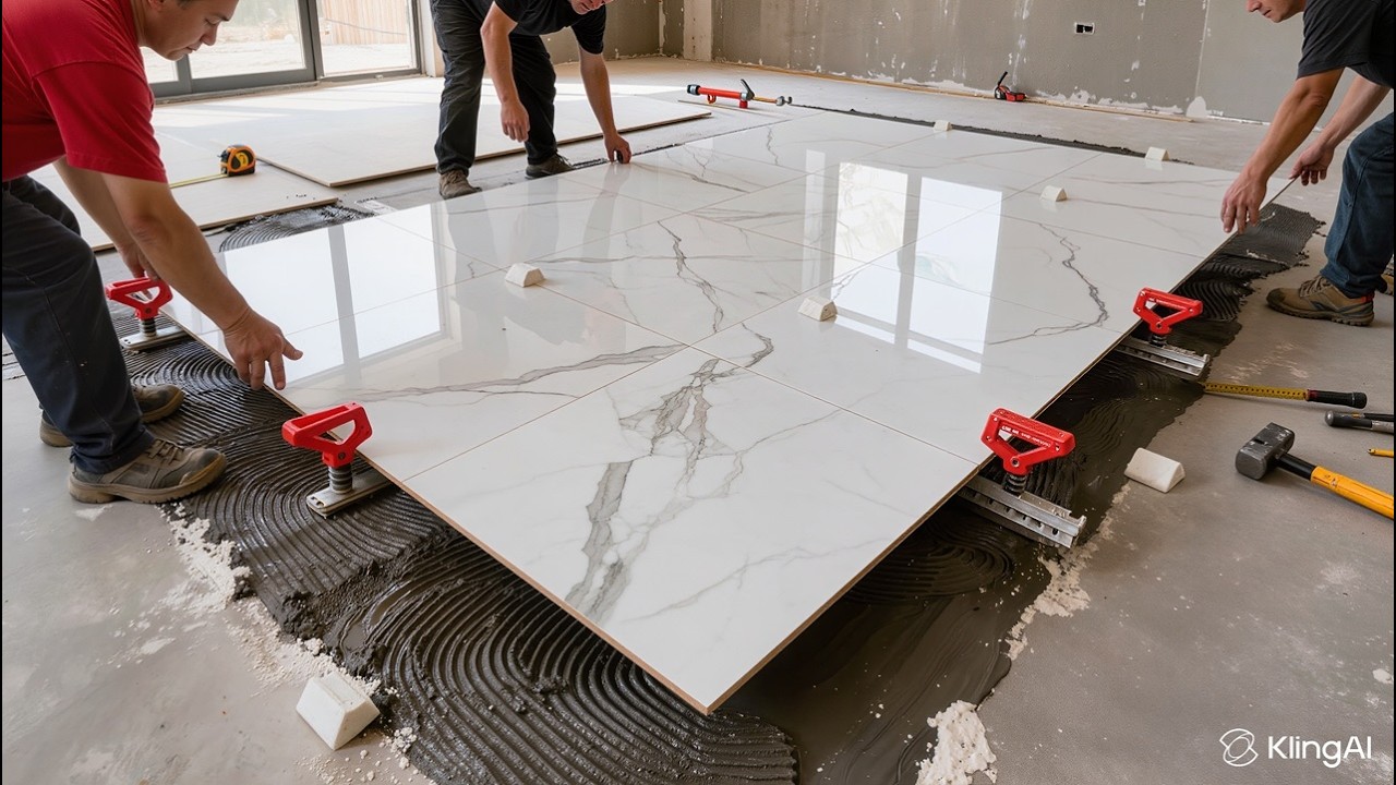 Professional Technique For Laying Large Format 800x800 Tiles: The Tile Install Process Is Impressive