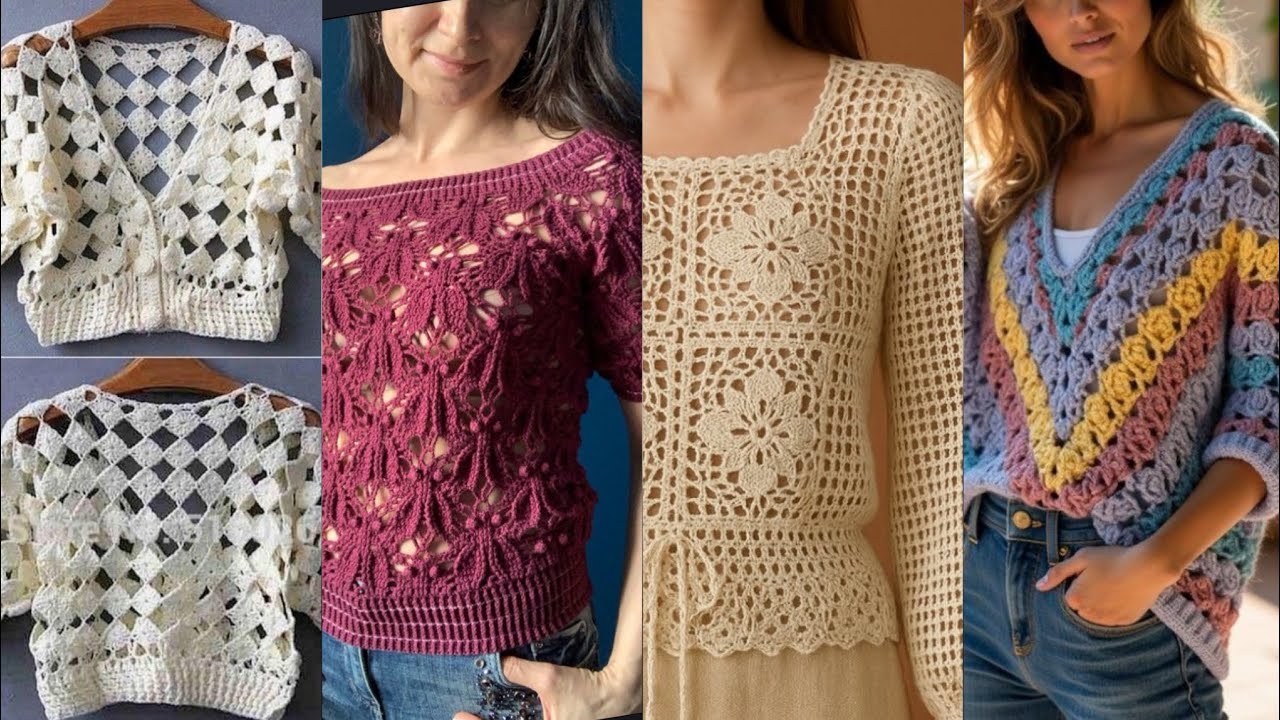 Very Attractive and Stylish unique crochet handknit blouse top pattern designs ideas for women 