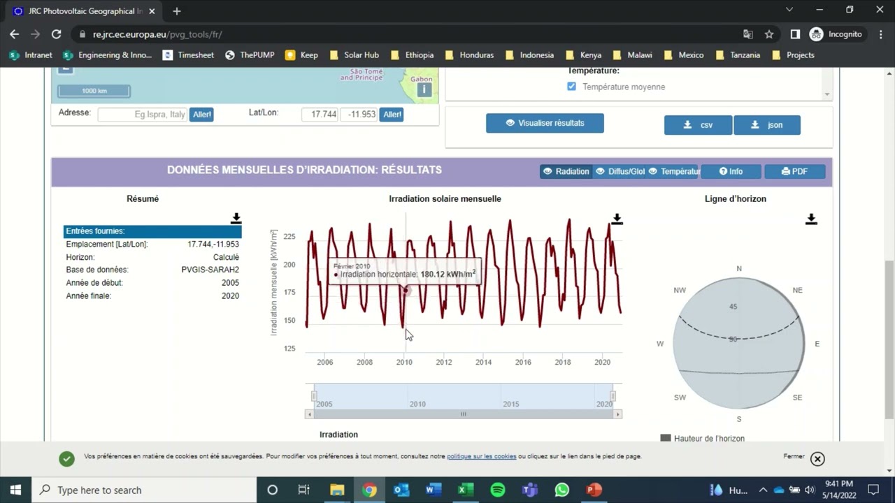 Accès aux données d'irradiance et de température de PVGIS
