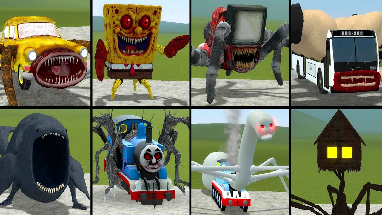 OLD AND NEW UPDATE: THE BLOOP, CAR EATER, BUS EATER BUILDING ,HOUSE HEAD, TRAIN EATER IN GMOD !!