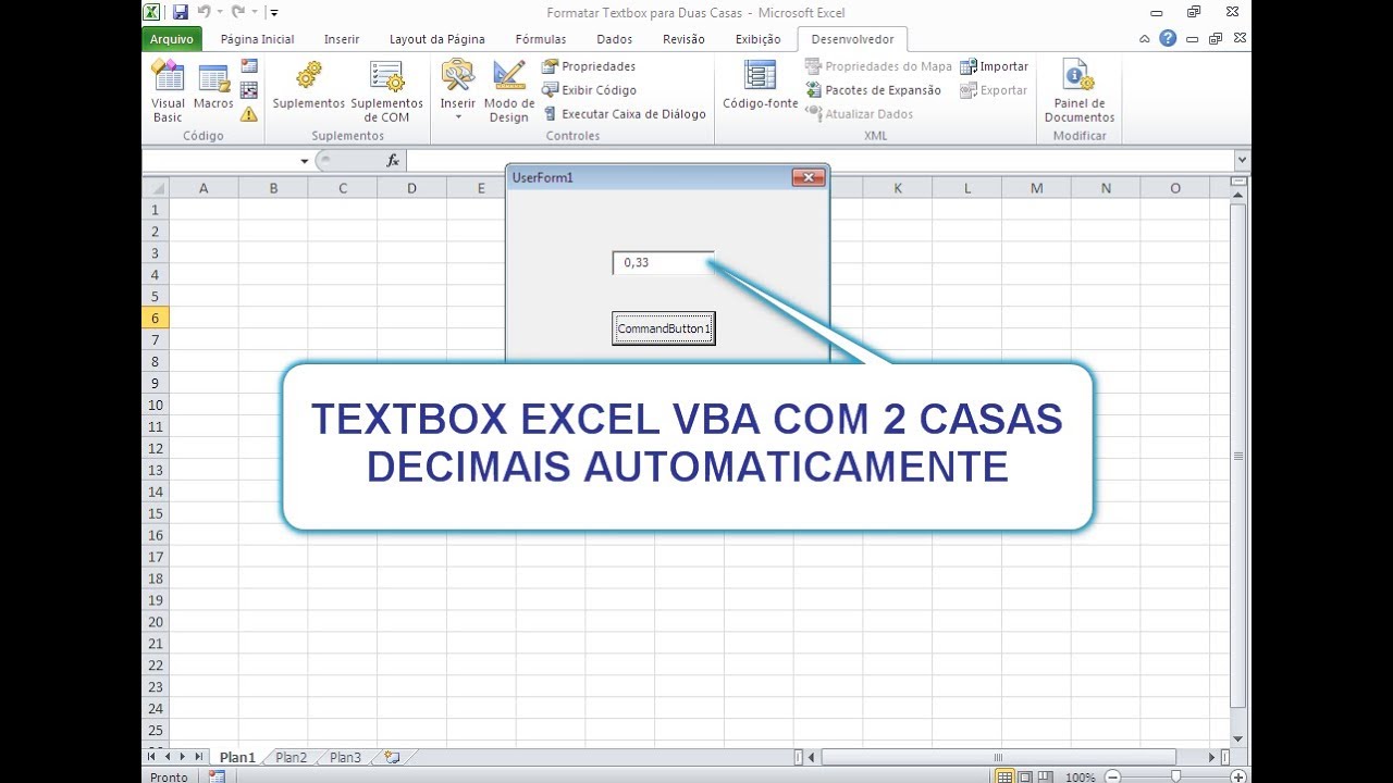 Como FORMATAR Textbox para DUAS CASAS DECIMAIS com Excel via Códigos VBA