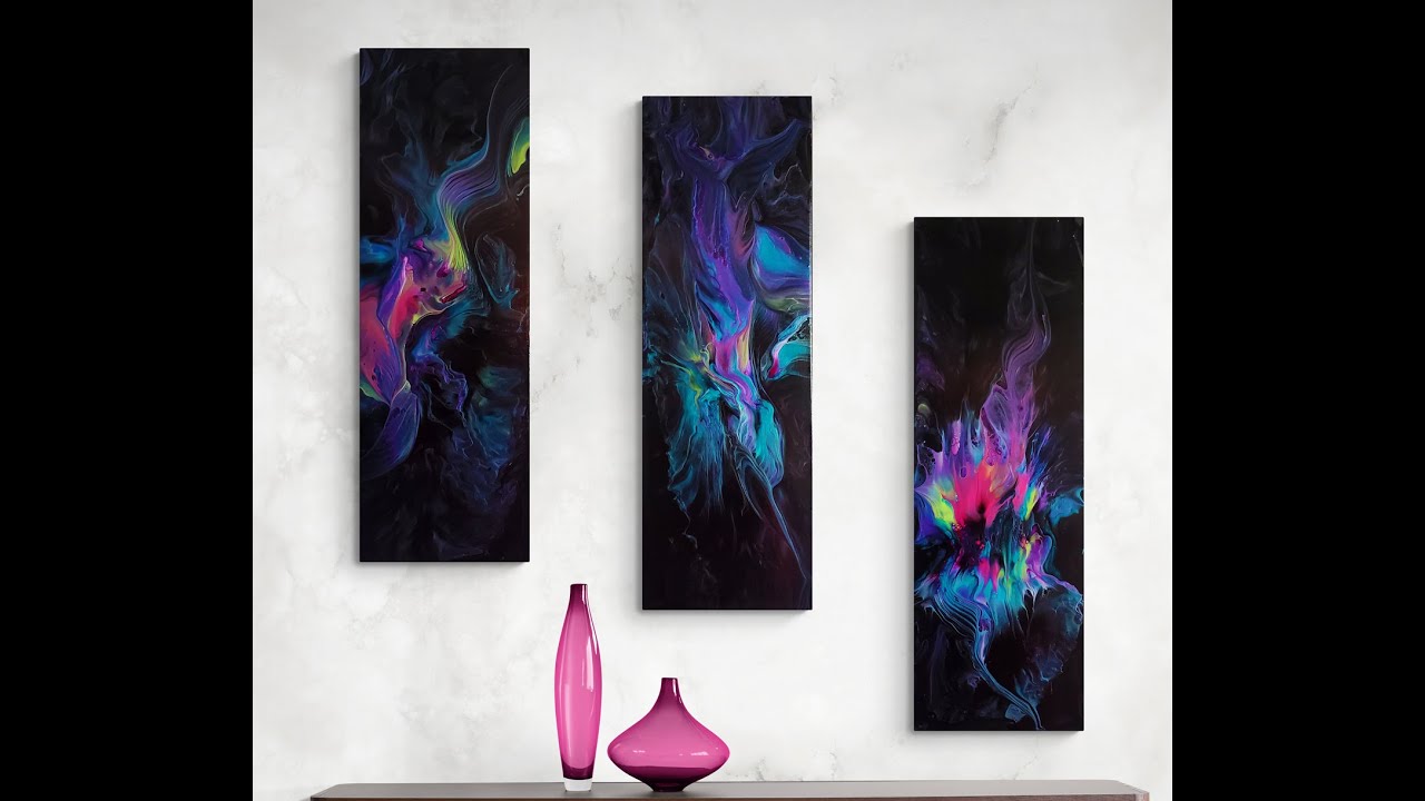 (544) Zaw Swirls Catalyst Wedge Acrylic Pour Painting Collaboration Triptych!