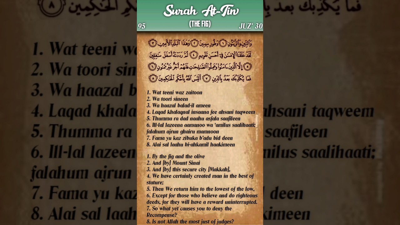 Quran: 95. Surah At-Tin (The Fig): Arabic and English translation HD