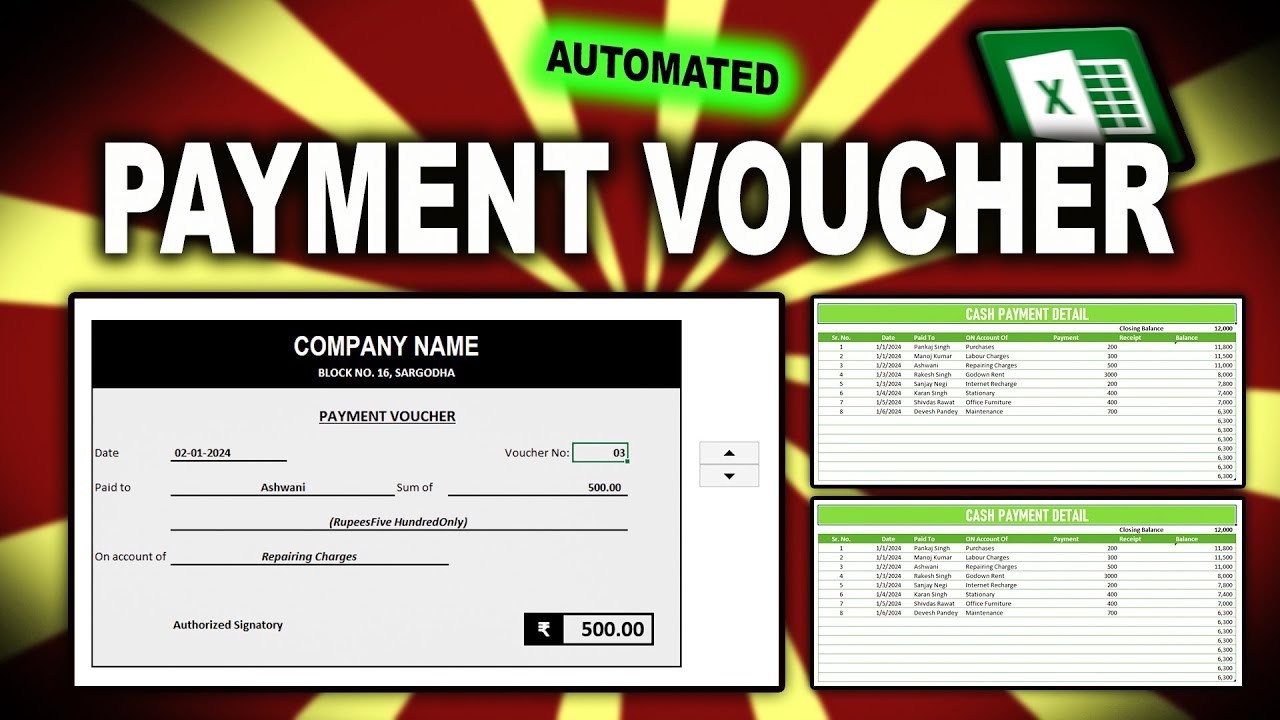 Automated Payment Voucher In MS Excel | Cash Voucher | Payment Voucher Format