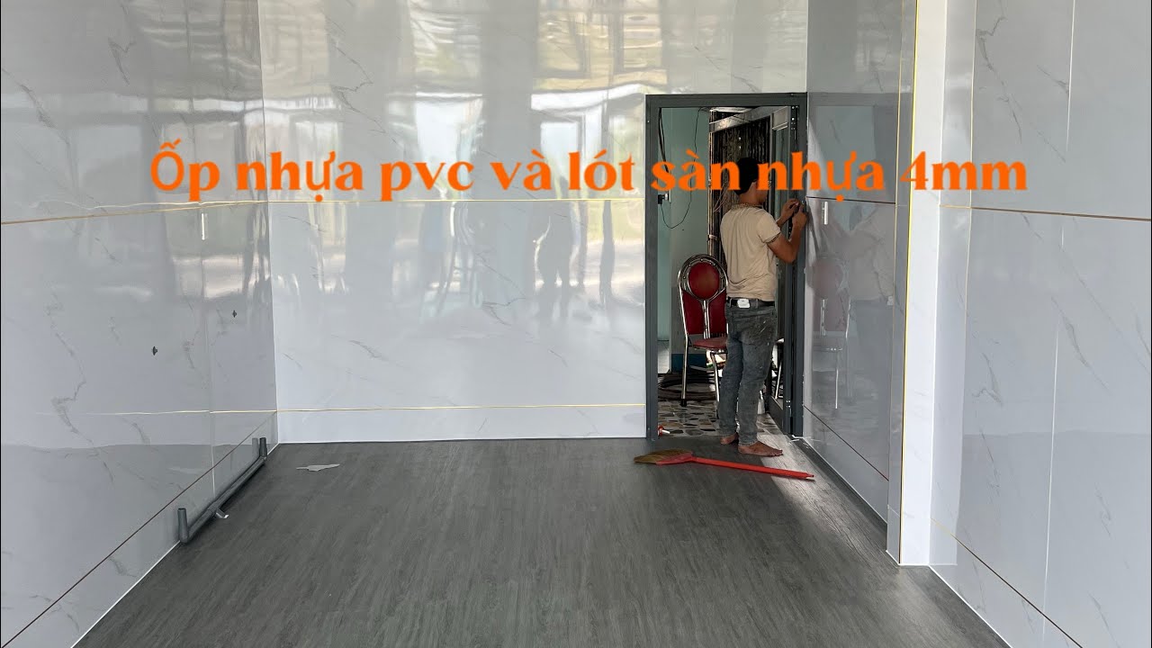 Thi công ốp nhựa pvc vân đá,lót sàn nhựa khoá hèm 4mm và đóng trần thả nhựa