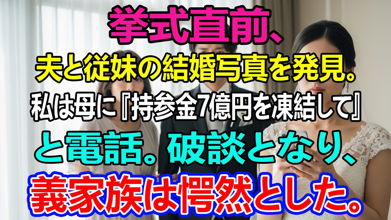 挙式直前、夫と従妹の結婚写真を発見。私は母に『持参金7億円を凍結して』と電話。破談となり、義家族は愕然とした。