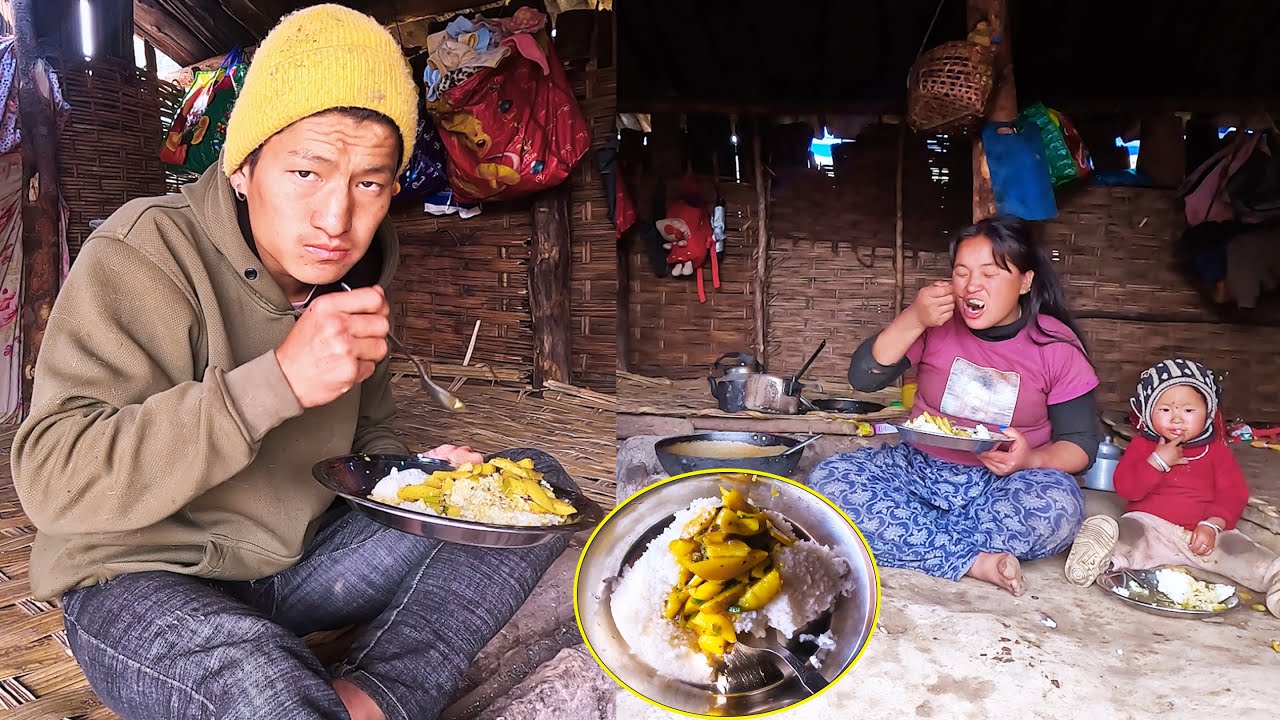 Sanjip enjoying meal with family || Shelter lunch time @pastorallifeofnepal